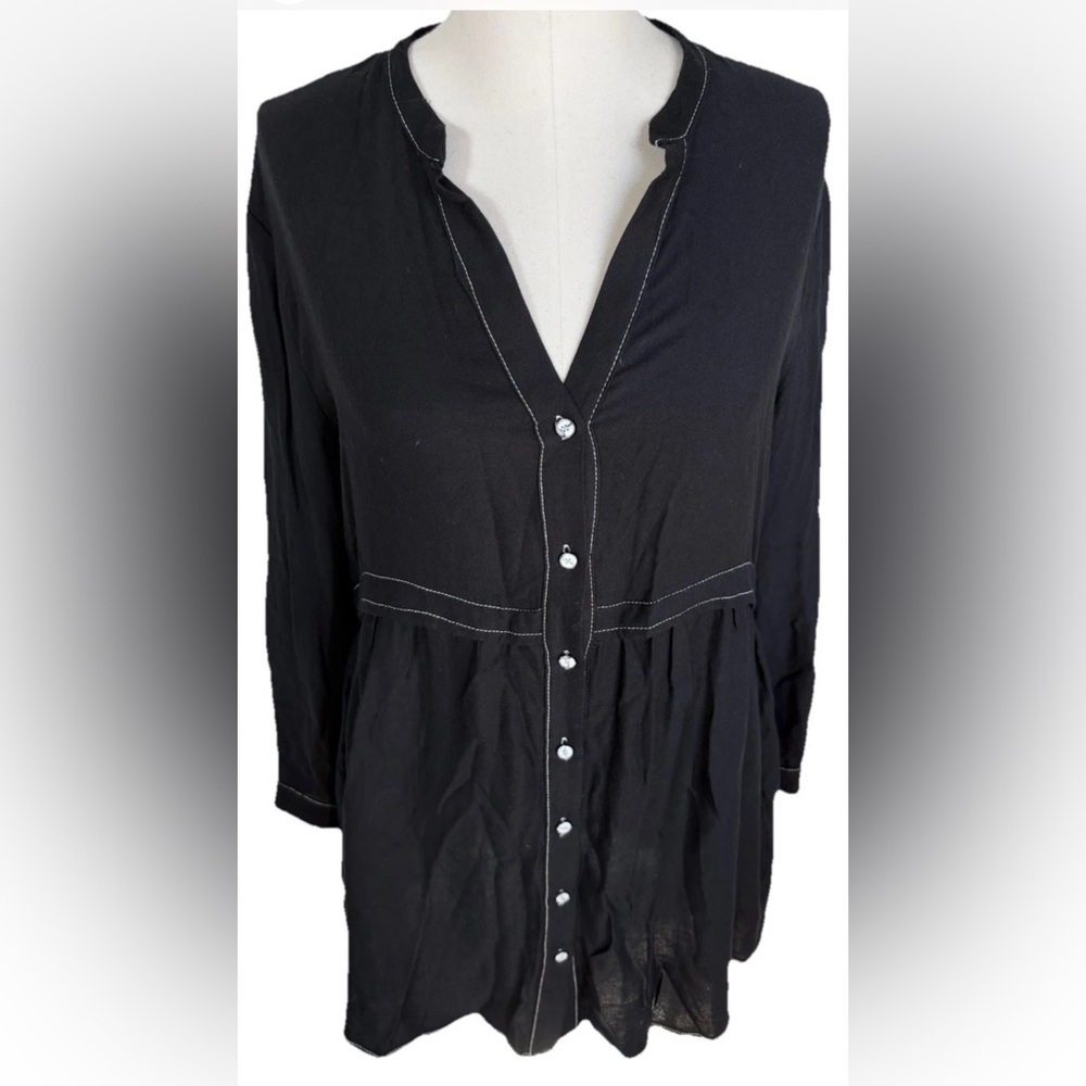 Zara Wool Blend Button Down Shirt Dress Black White Medium